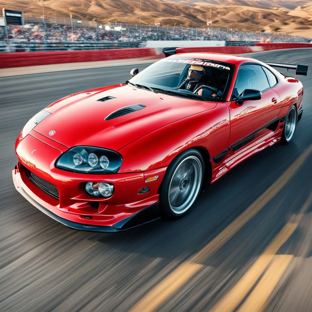 Toyota Supra Speeding Down the Highway