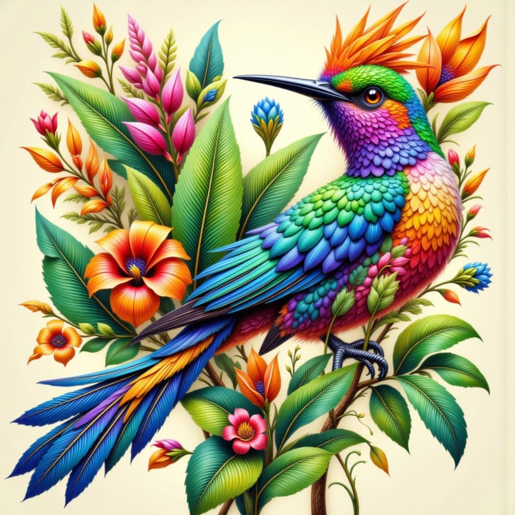 Vibrant Bird of Paradise in Lush Impasto Style