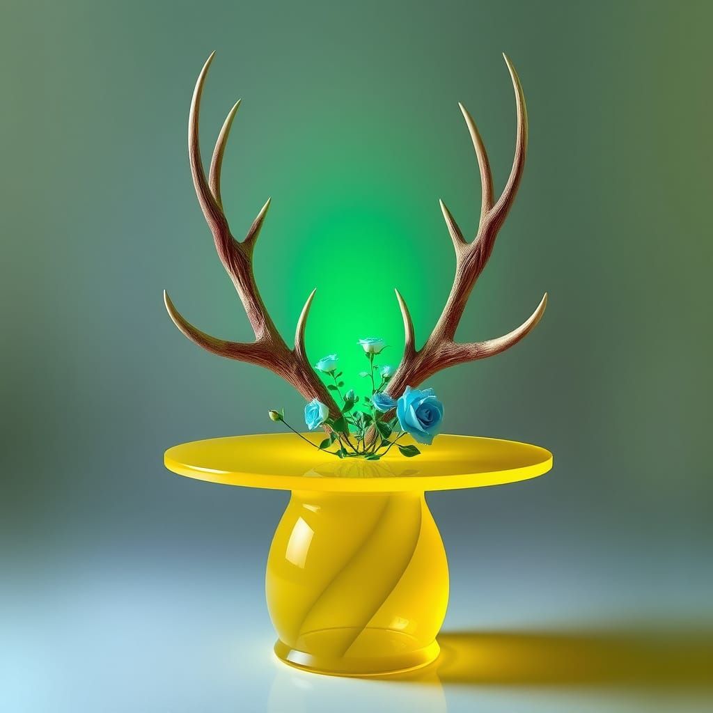 Ethereal Antlers With Green Light on Yellow Table