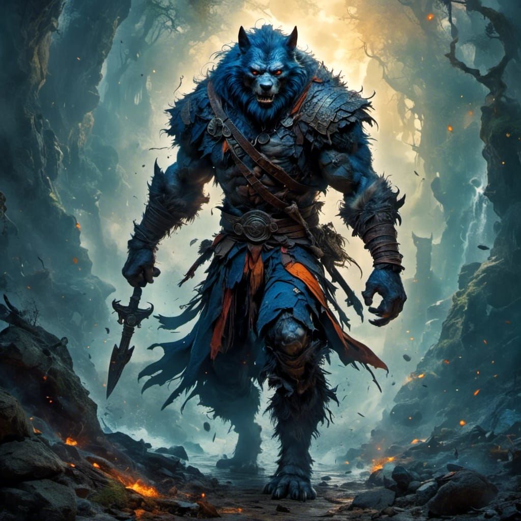 Werewolf Action Figure in Medieval Armor, Fantasy Art