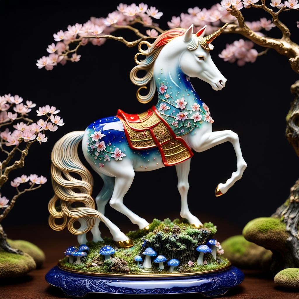 Enameled Glass Geisha Figurine with Forest Interior