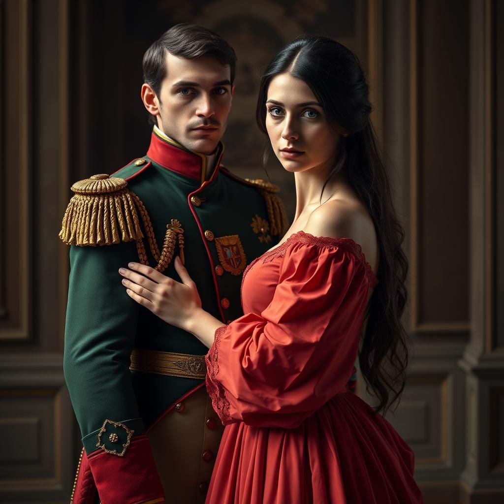 Napoleonic Officer with Woman in Opulent Setting