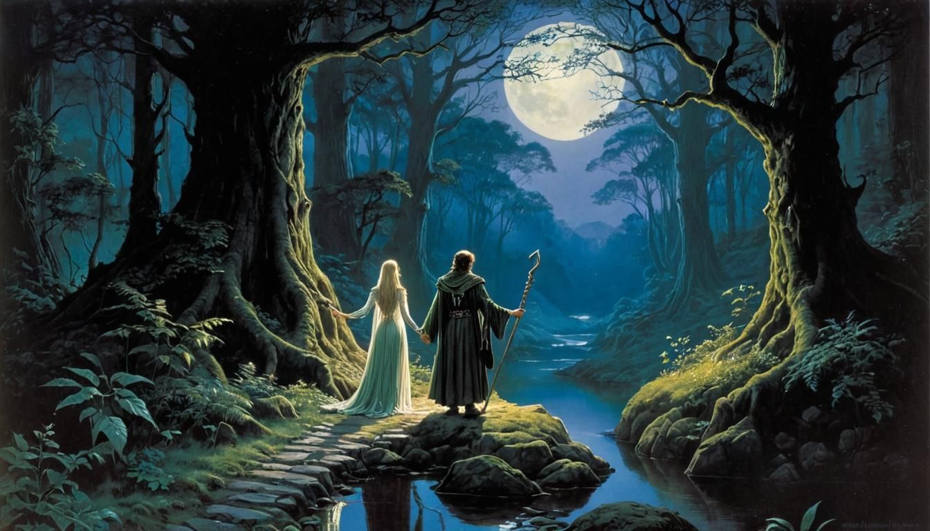 Elven Couple in Enchanted Forest Illustration