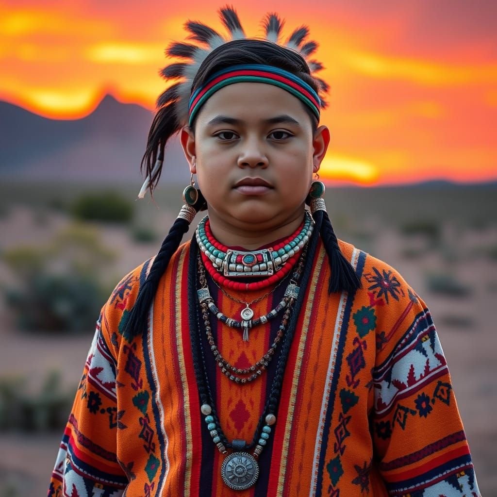 Proud Navajo Two-Spirit Youth in Traditional Dress