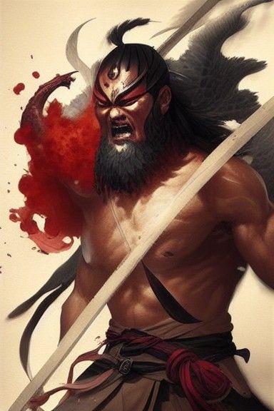 Japanese War God Artwork in Digital Painting Style