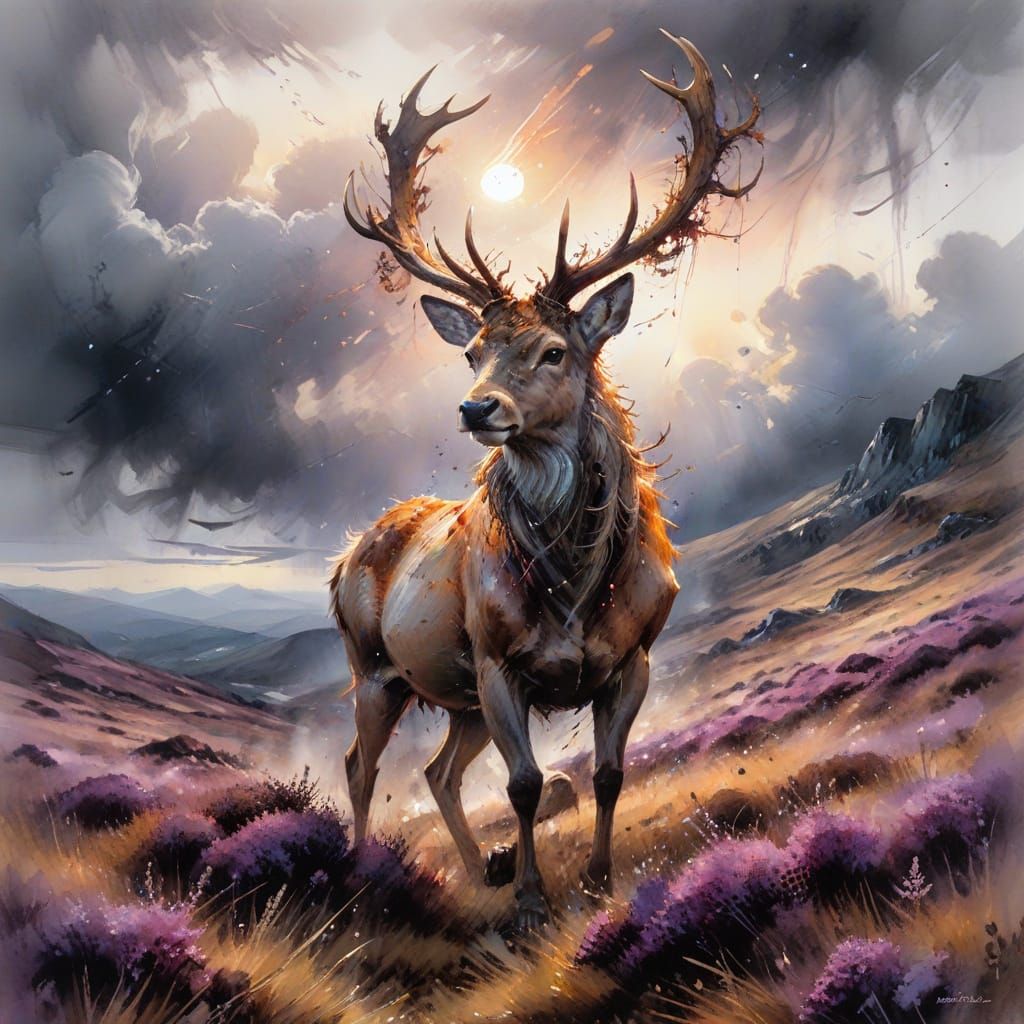 Noble Stag on Scottish Moor at Twilight