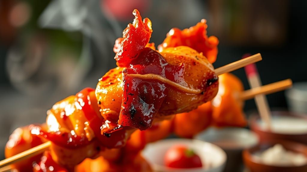 Delicious Chicken Yakitori in Hyperrealistic Style
