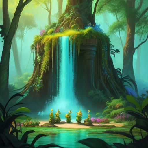 Teenagers and Cat Play in Whimsical Water Hole