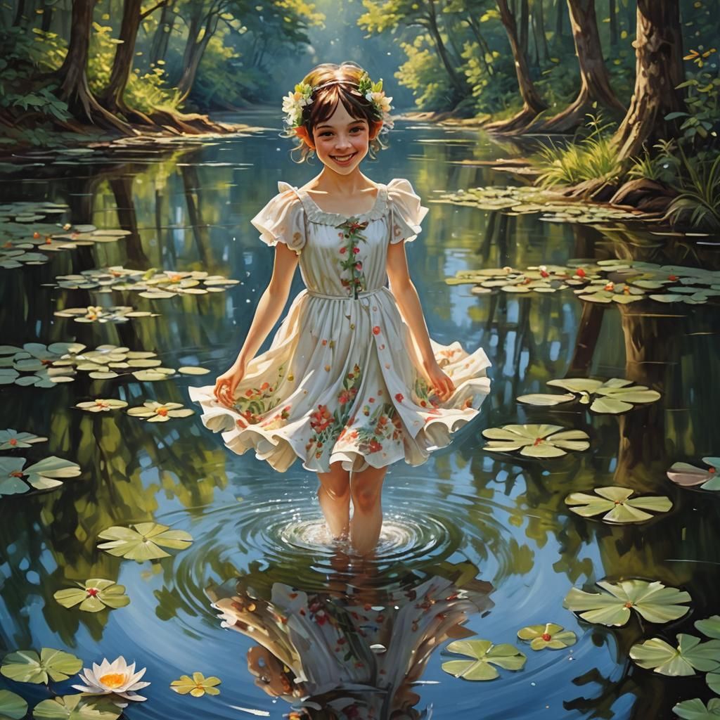Depict an image of a whimsical pixie girl with a radiant smi...
