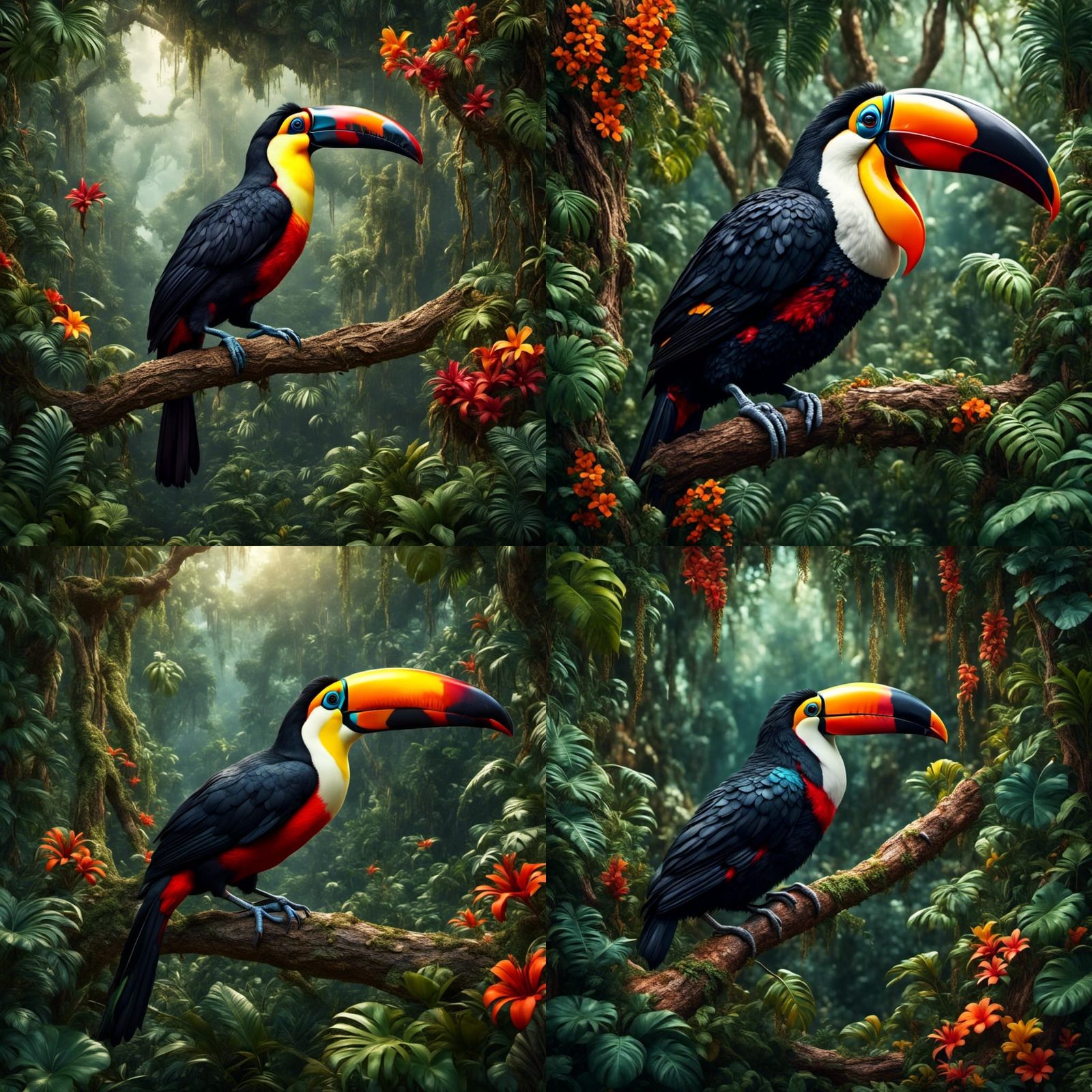 Toucan in Jungle: Detailed 3D Rendered Artwork