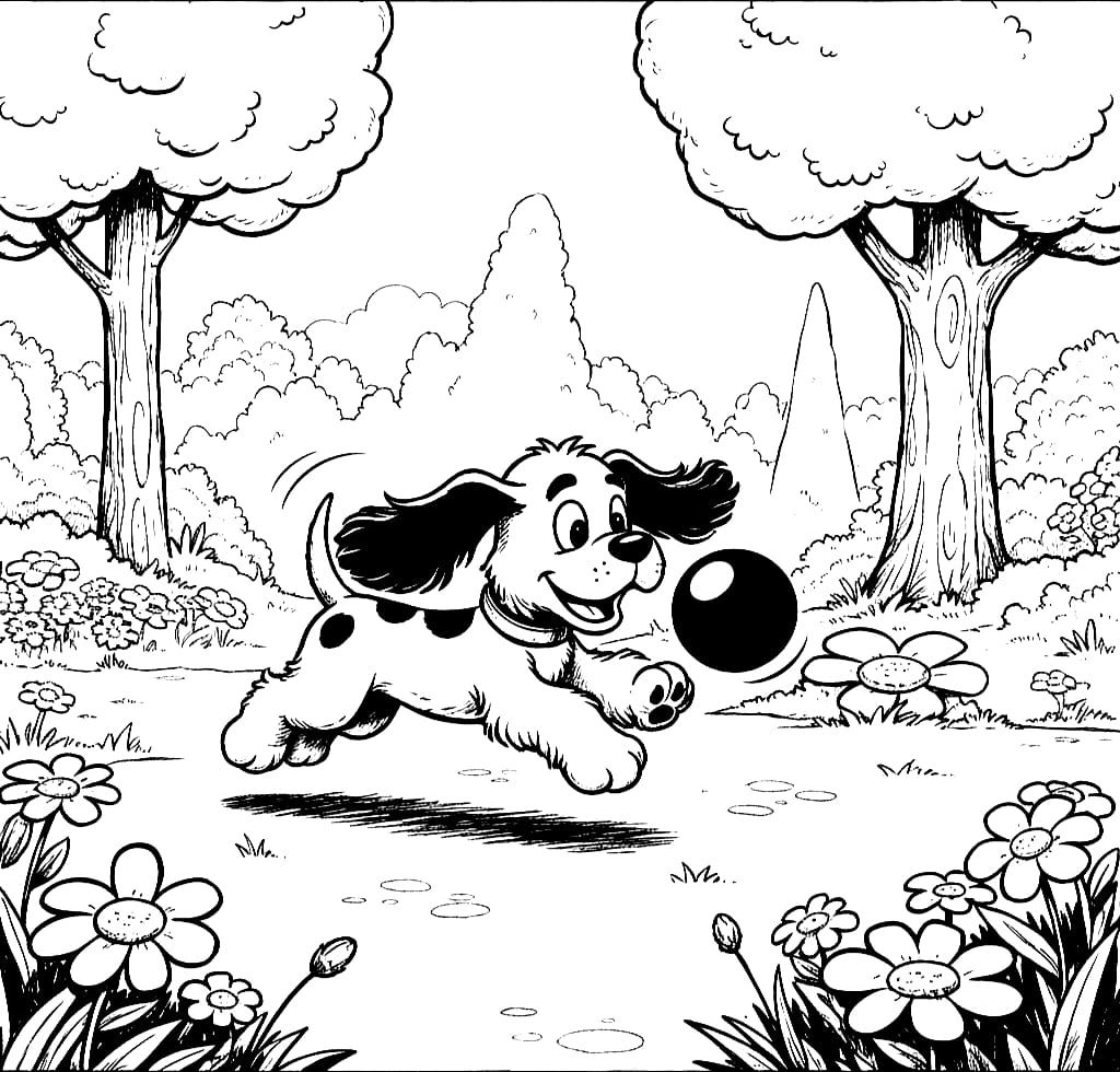 Cartoon Cocker Spaniel Puppy Playing in the Park