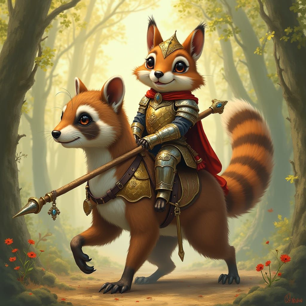 Majestic Squirrel Knight on Regal Raccoon Mount