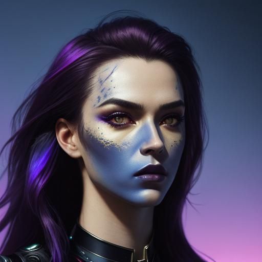 Glam Metal Woman with Feathers and Silver Eyes