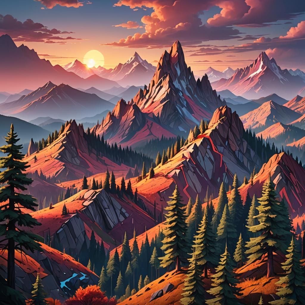 Geometric Mountain Landscape in Digital Art Style