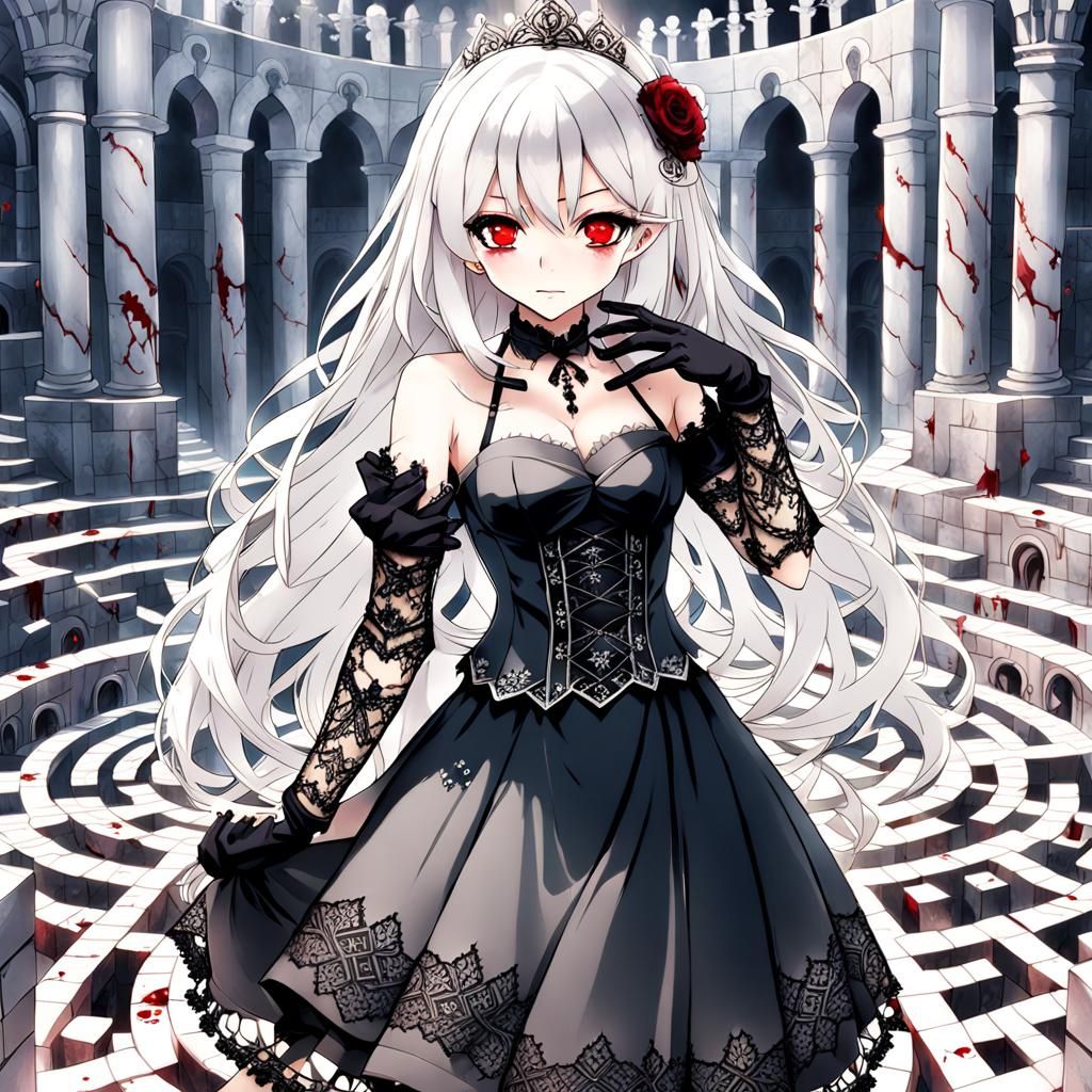 Anime Girl in Maze with Lace and Red Eyes