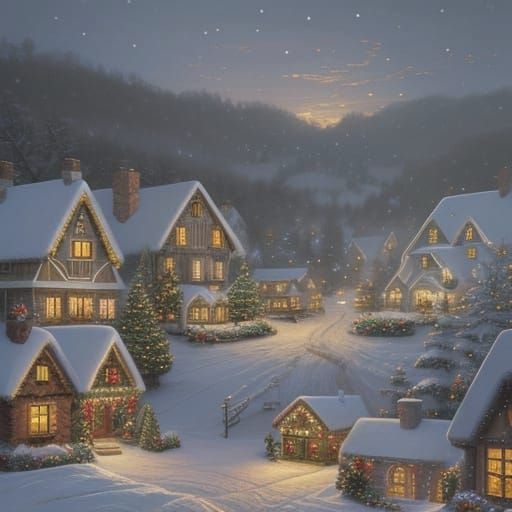 Thomas Kinkade Style Cottage in a Peaceful Meadow