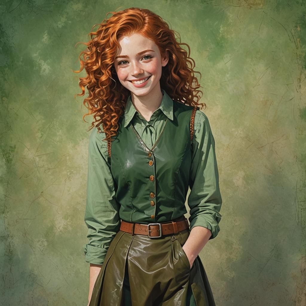 Smiling Girl with Red Hair as Oil Painting