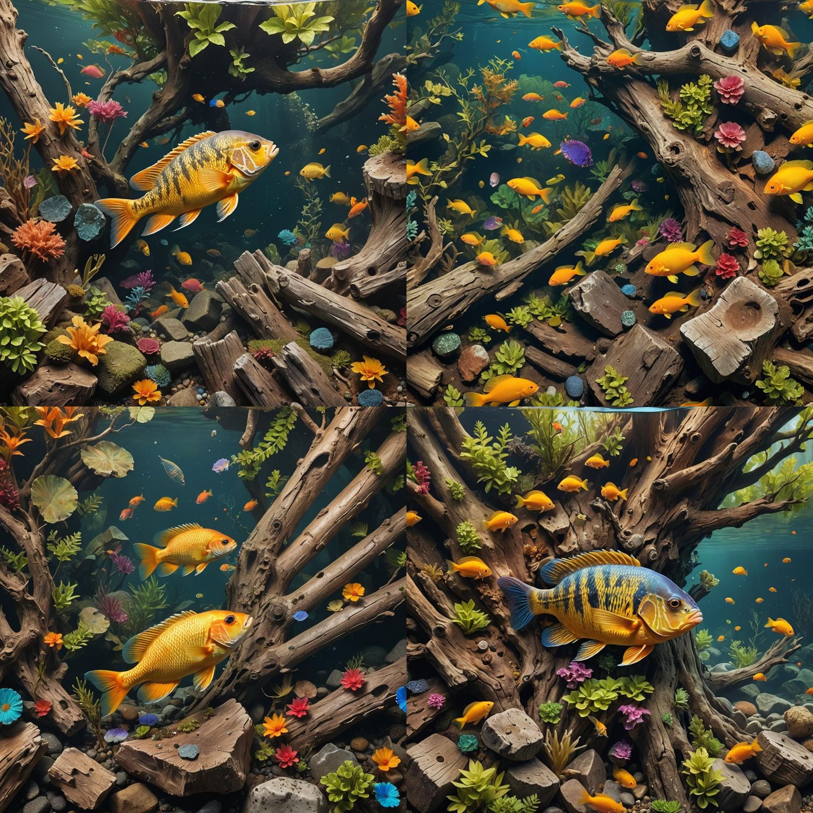 Orange Cichlid in Planted Tank: Detailed Matte Painting
