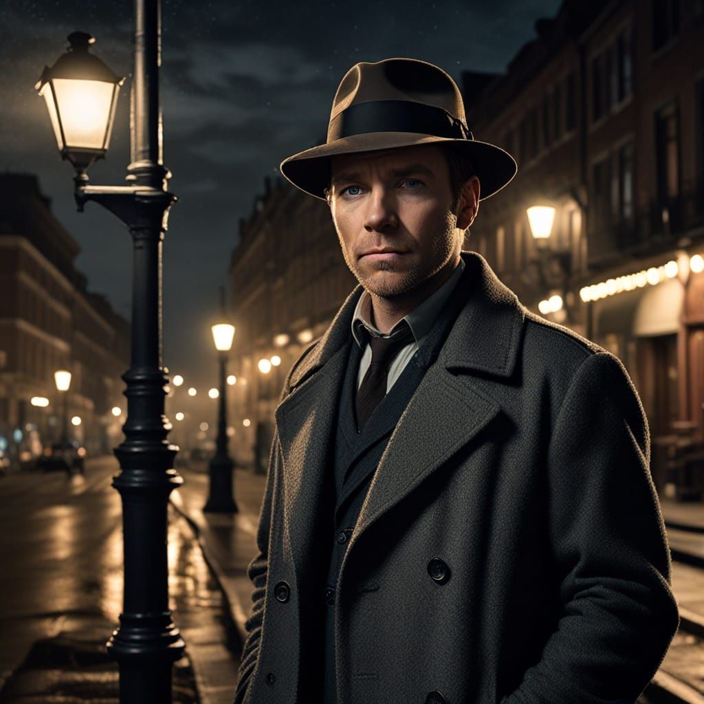 Private Eye in Film Noir Style at Night