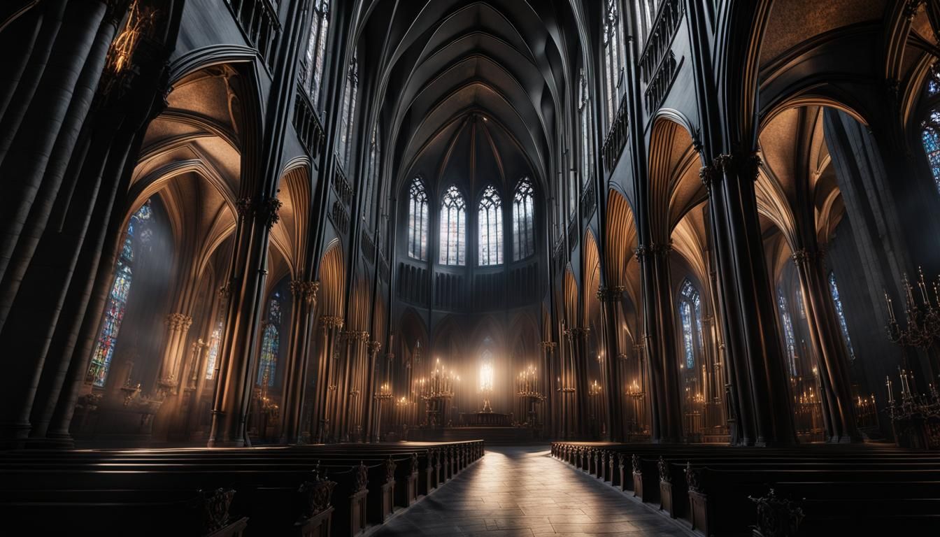 Black Gothic Cathedral in Volumetric Lighting