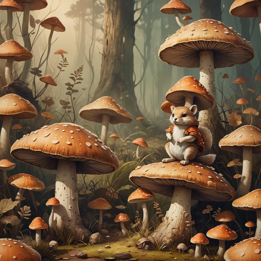 Whimsical Woddle on Mushroom in Digital Art Style