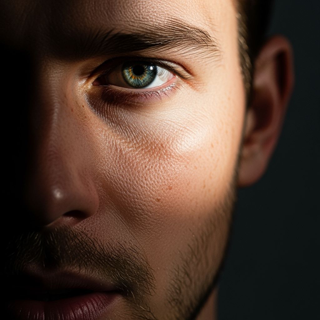Intense Close-Up Portrait with Dramatic Chiaroscuro Lighting