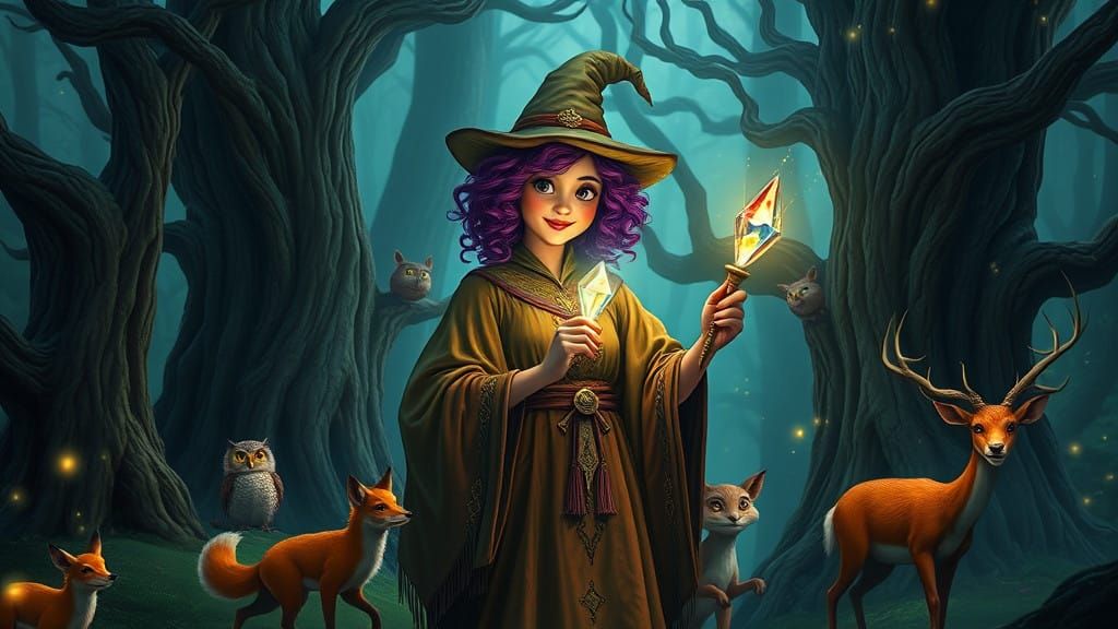 Enchanted Forest Goddess with Magical Creatures