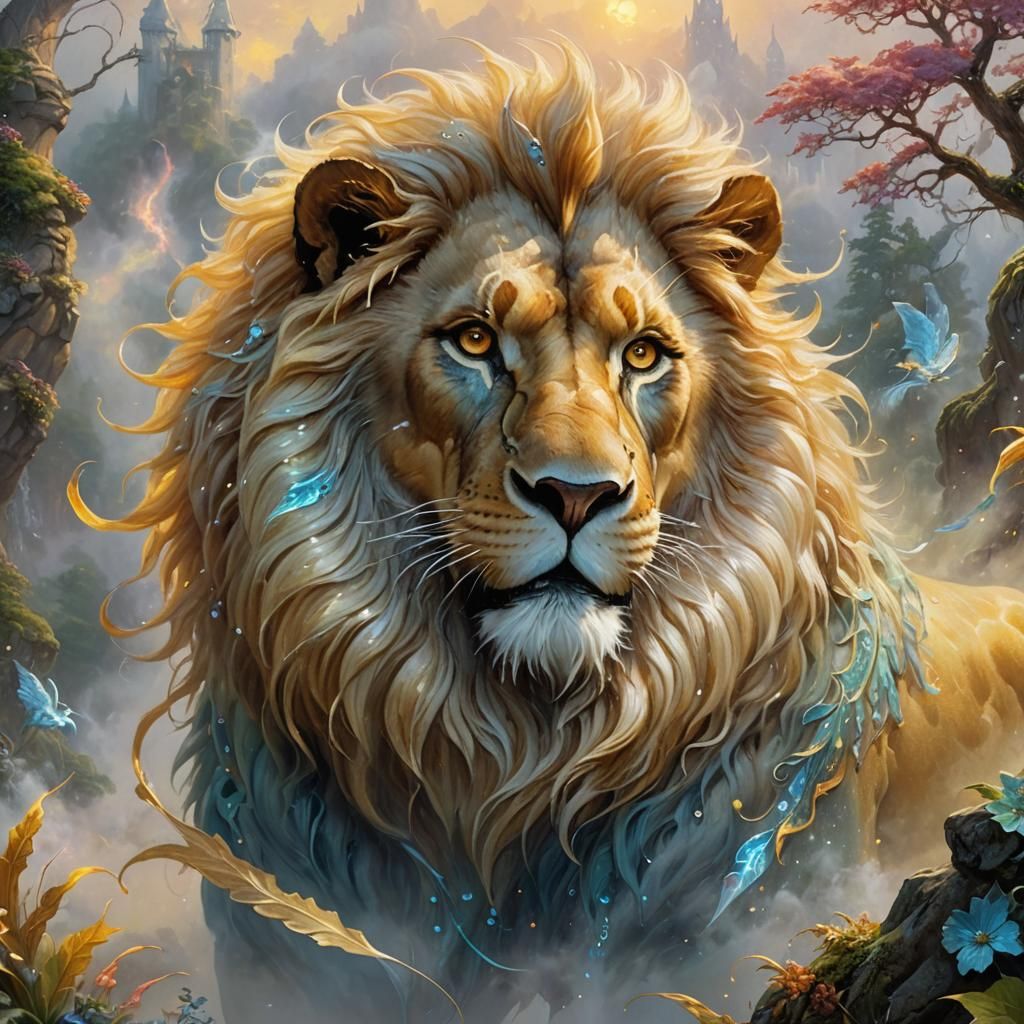 Lion and Dragon Fusion in Dreamlike Oil Painting