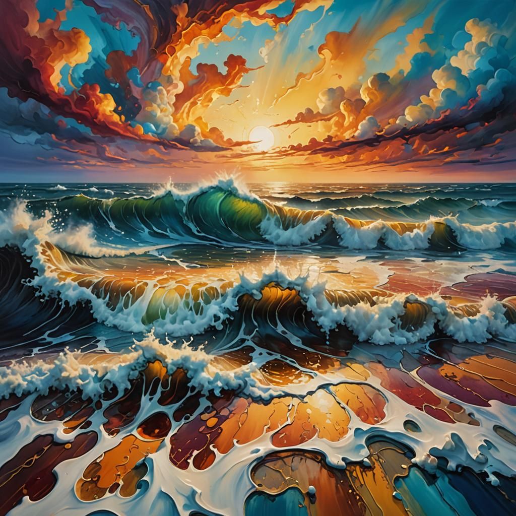 Surreal Dreamscape: Melting Oil on Canvas