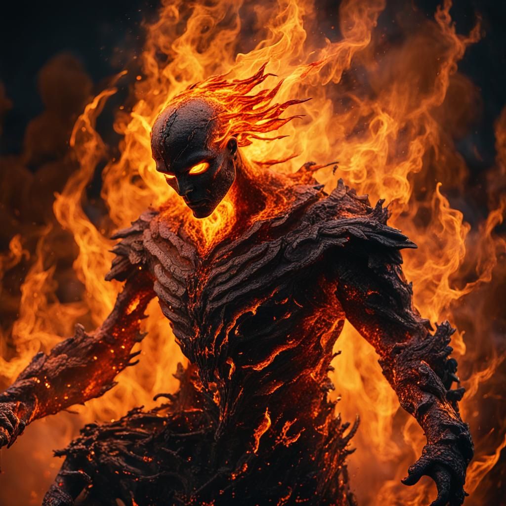 Mystical Fiery Figure in Surrealist Style