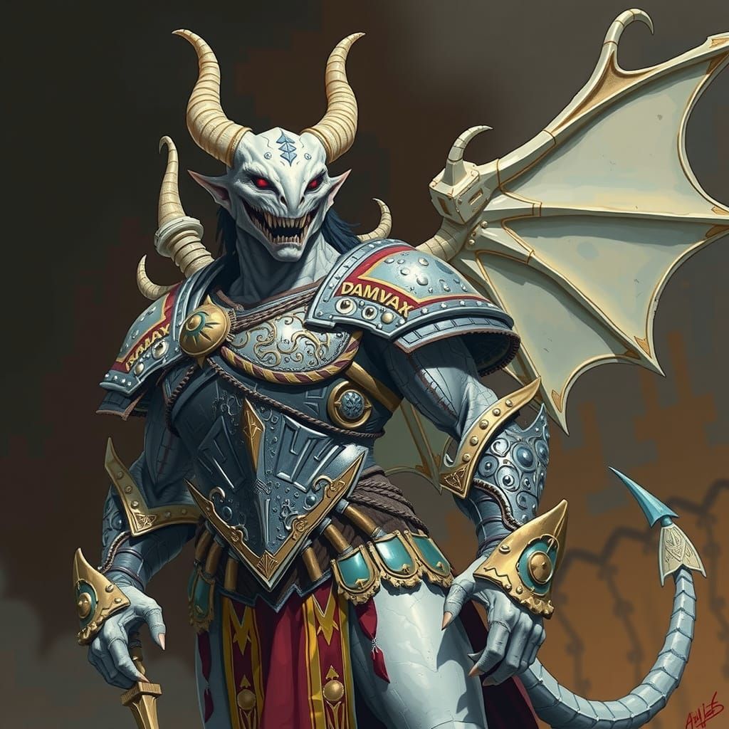 White Demon Warrior in Retro 8-Bit Atari Style