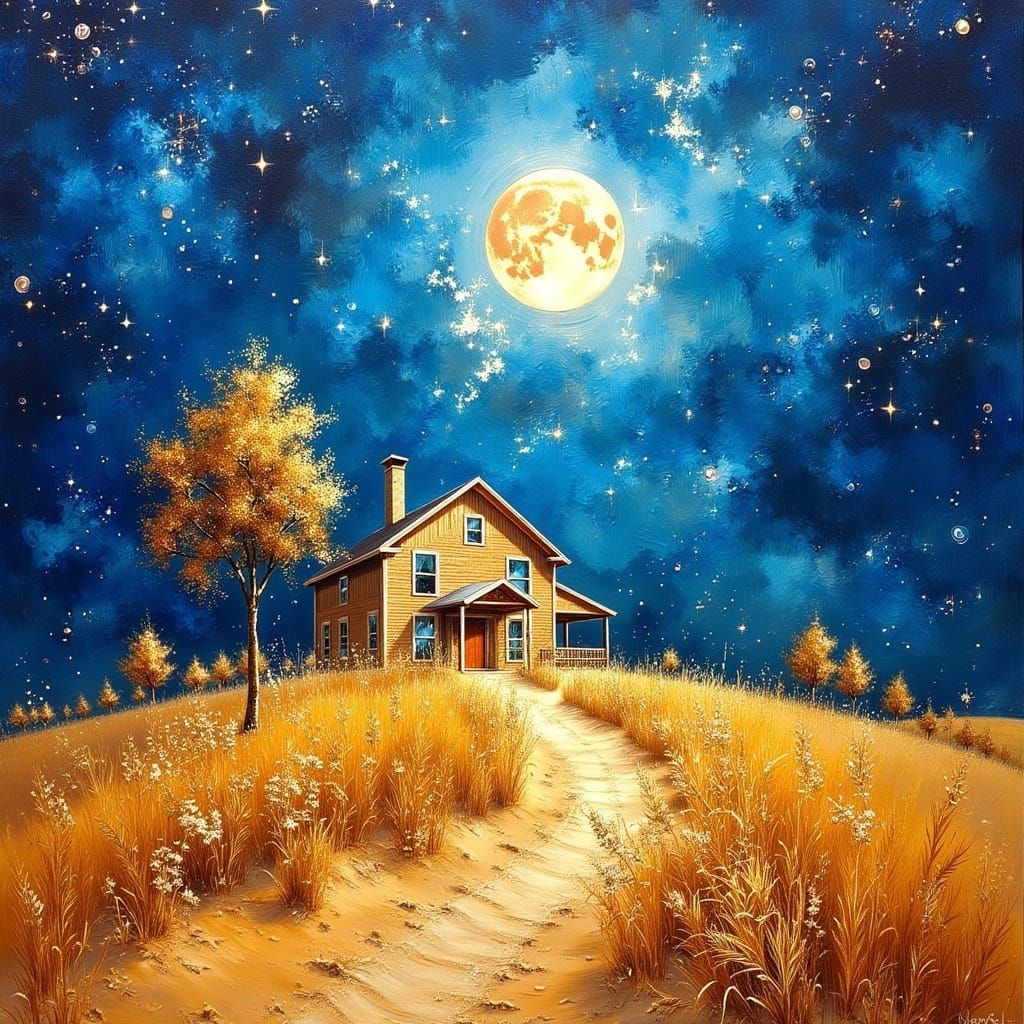 <lora:Exquisite Flux:1.0> Photo of a blue moon over a farmho...