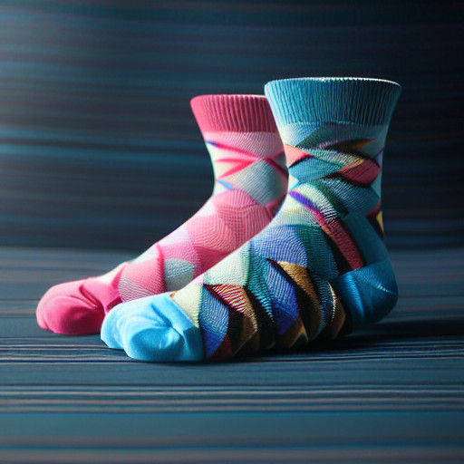 Close-up photograph of a pair of mismatched socks with diffe...