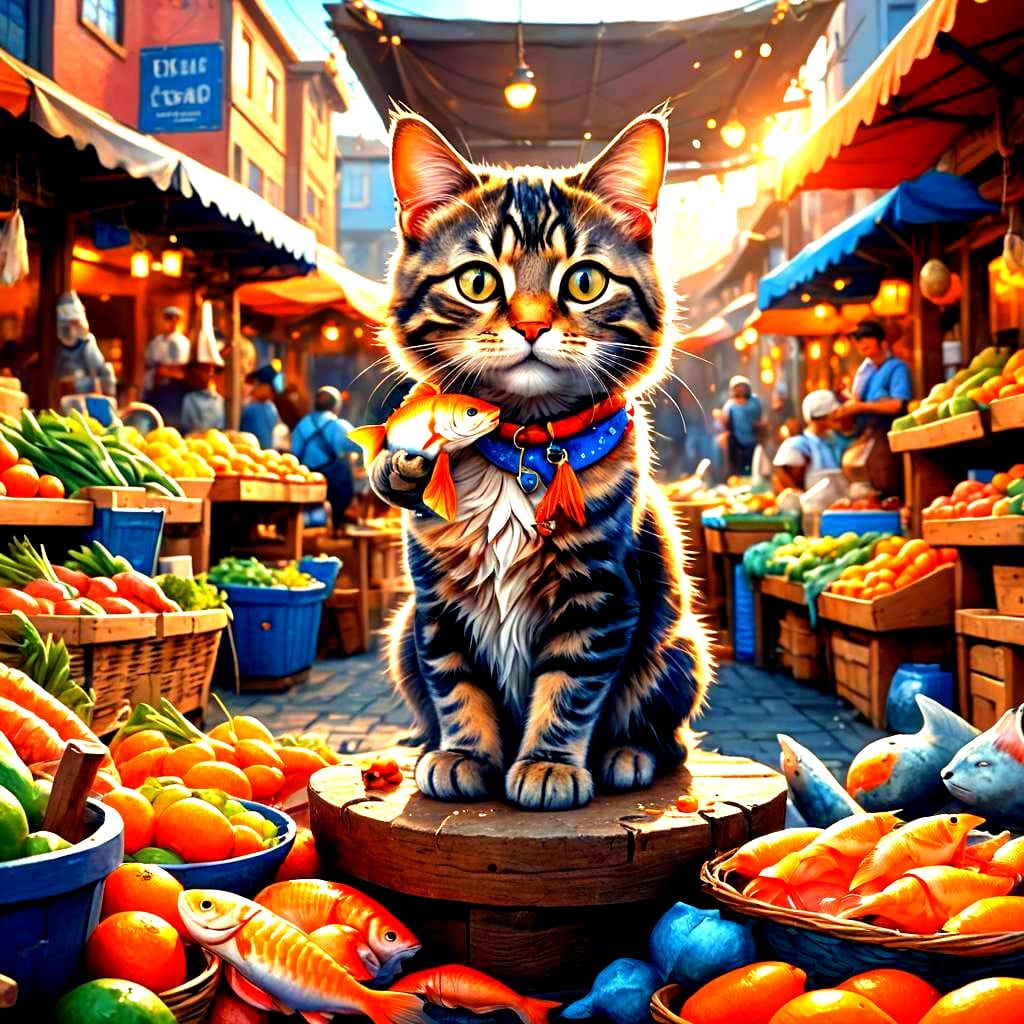 Cute Cat Steals Fish: Fantasy Concept Art