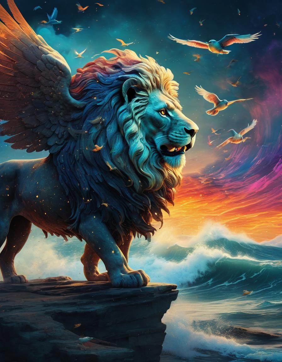 Winged Lion Over Venice in Fantasy Illustration