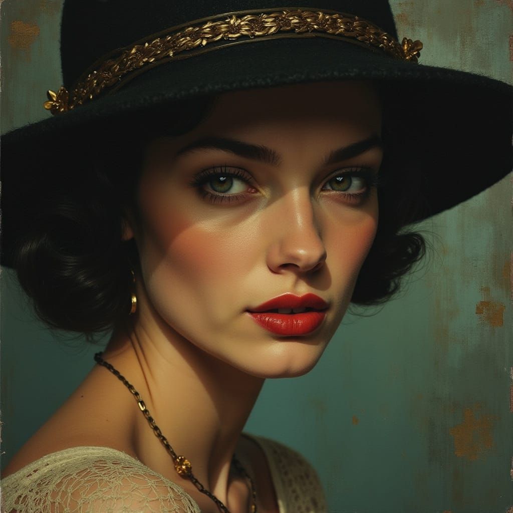 Vintage Pin-Up Model in Hyperrealistic HDR Style