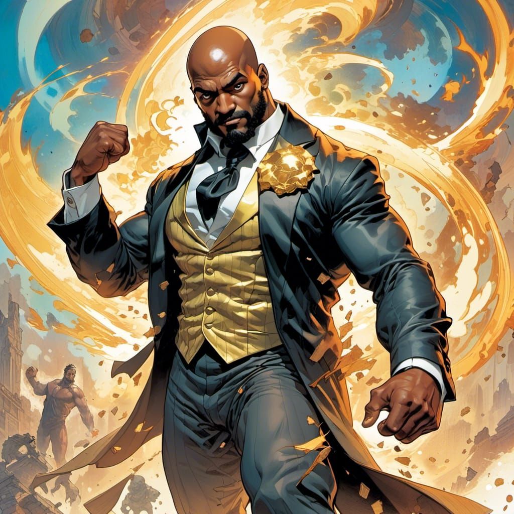 Dapper Wrestling Manager in Superhero Comic Style