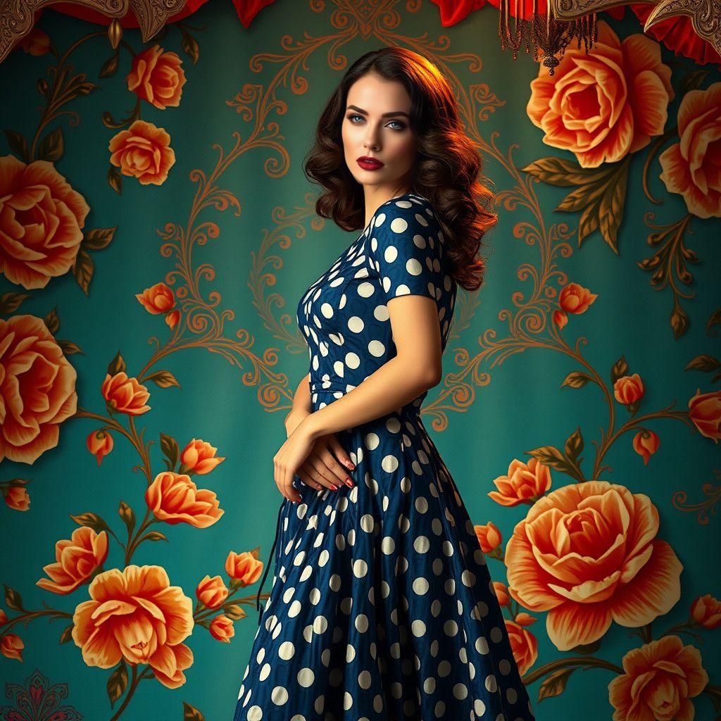 Glamorous Woman in Polka Dot Dress: Fantasy Art