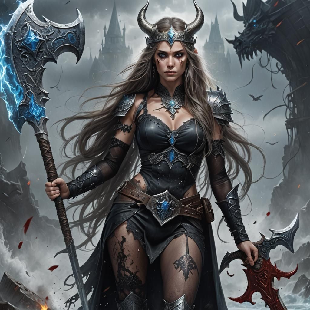 Viking Queen with Dragon in Hyperrealistic Style