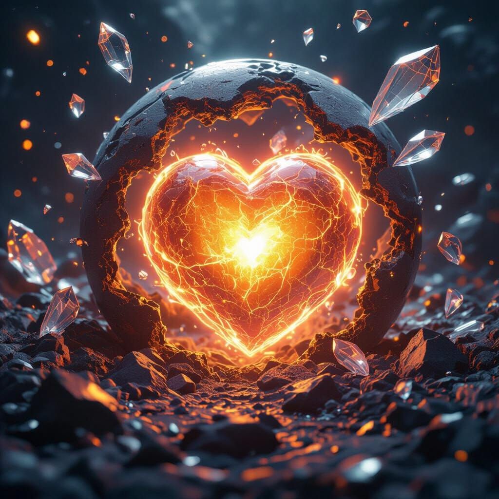 Glowing Heart in Planet Core: 3D Rendered Art