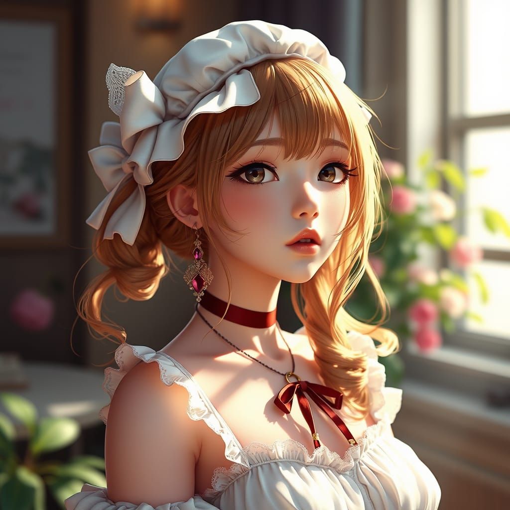 Charming Anime Girl with a Bunny Companion