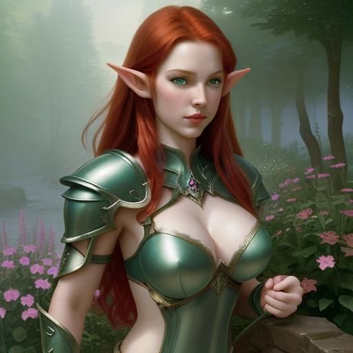 Ethereal Half-Elf Cleric with Red Hair