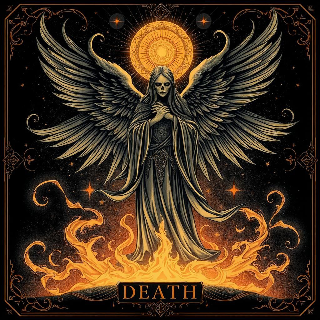 Ornate Death Tarot Card in Inkpunk Style