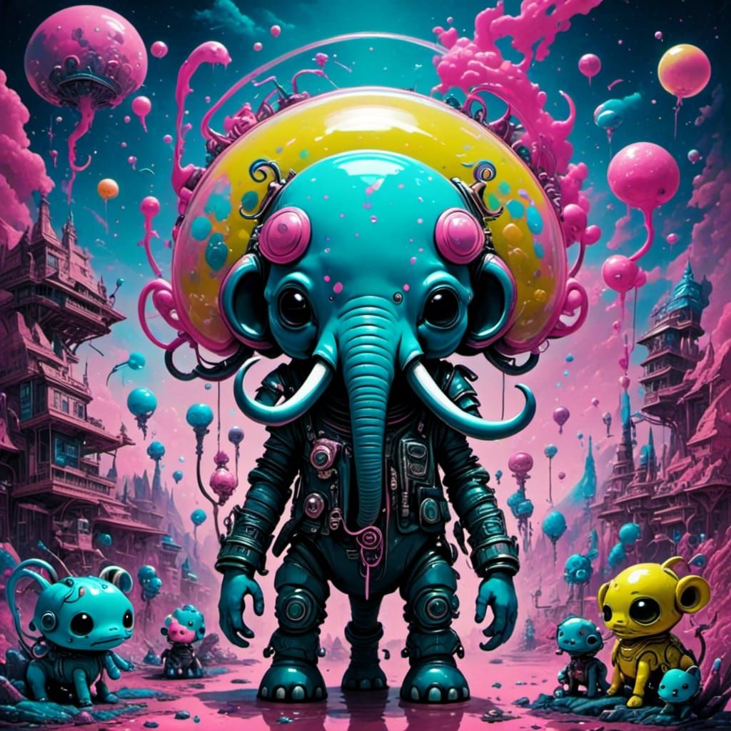 Bubblegum Spacepunk Elephant: Surreal AI Art