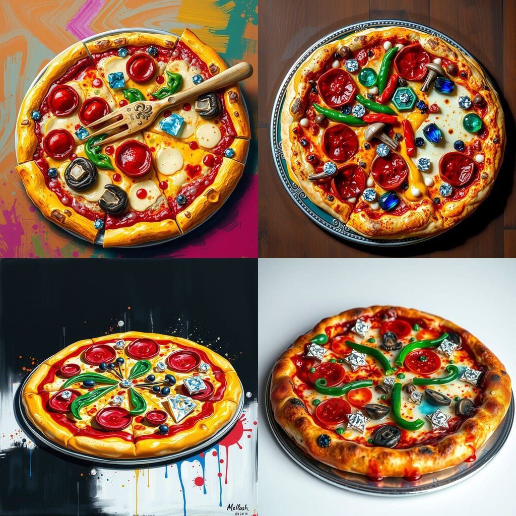 Gem and Metal Pizza in Graffiti Art Style