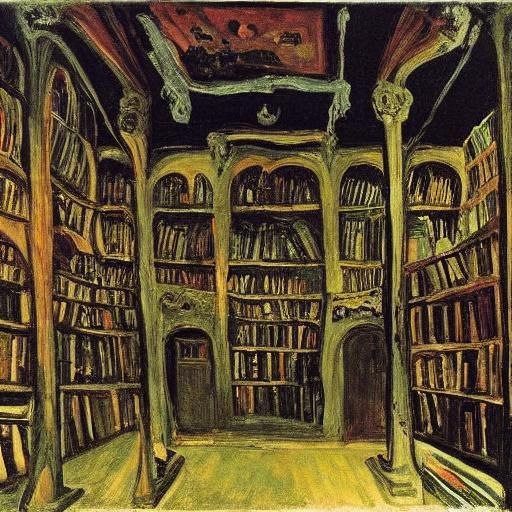 Dark Ancient Vampire Library as Expressionist Art