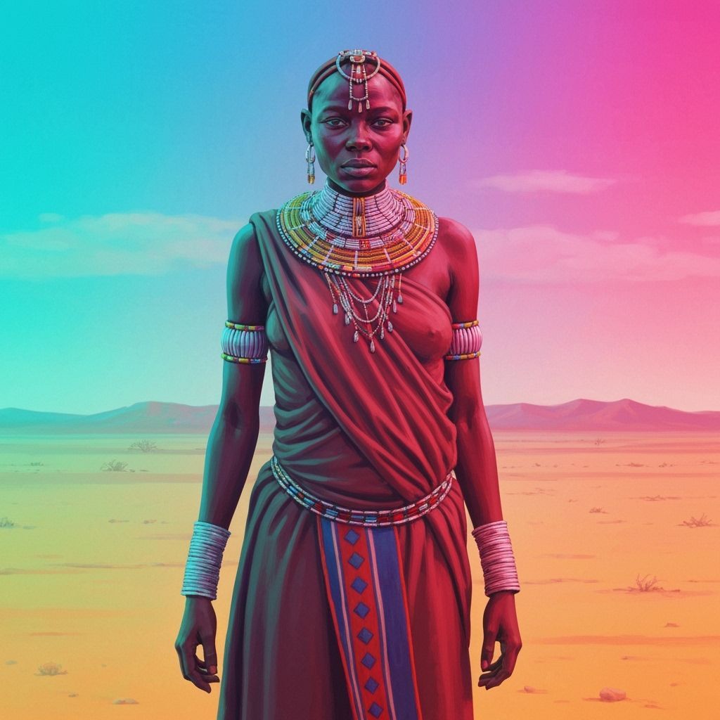 Himba Woman in Desert Landscape, Synthwave Neon Style