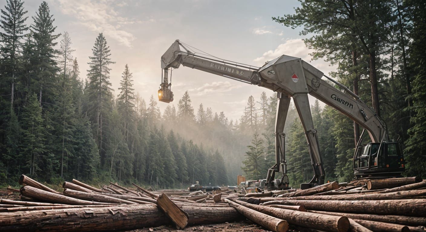 Futuristic Cranes Transporting Logs to Another Planet