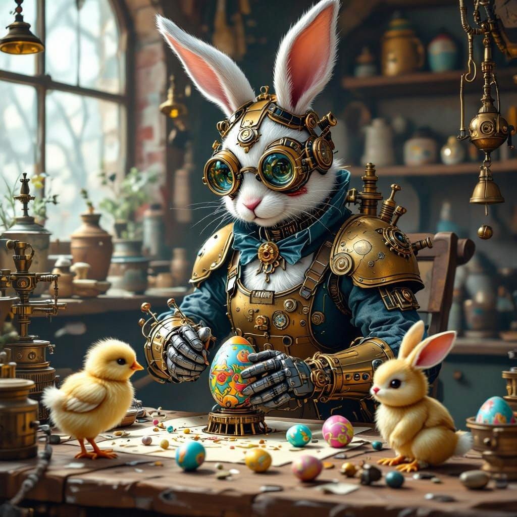 Steampunk Easter Bunny Artificer Crafts Intricate Mechanical...