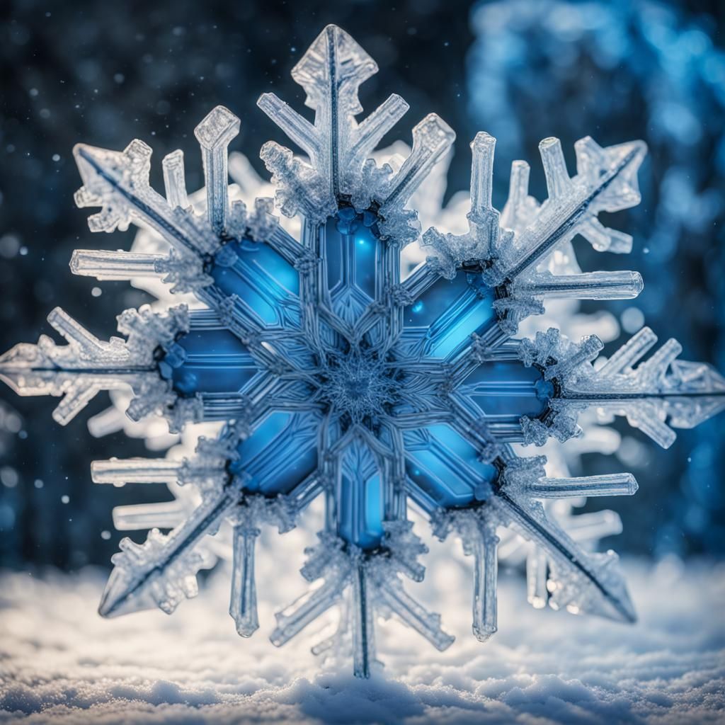 Futuristic Ice Snowflake with Sapphire Heart